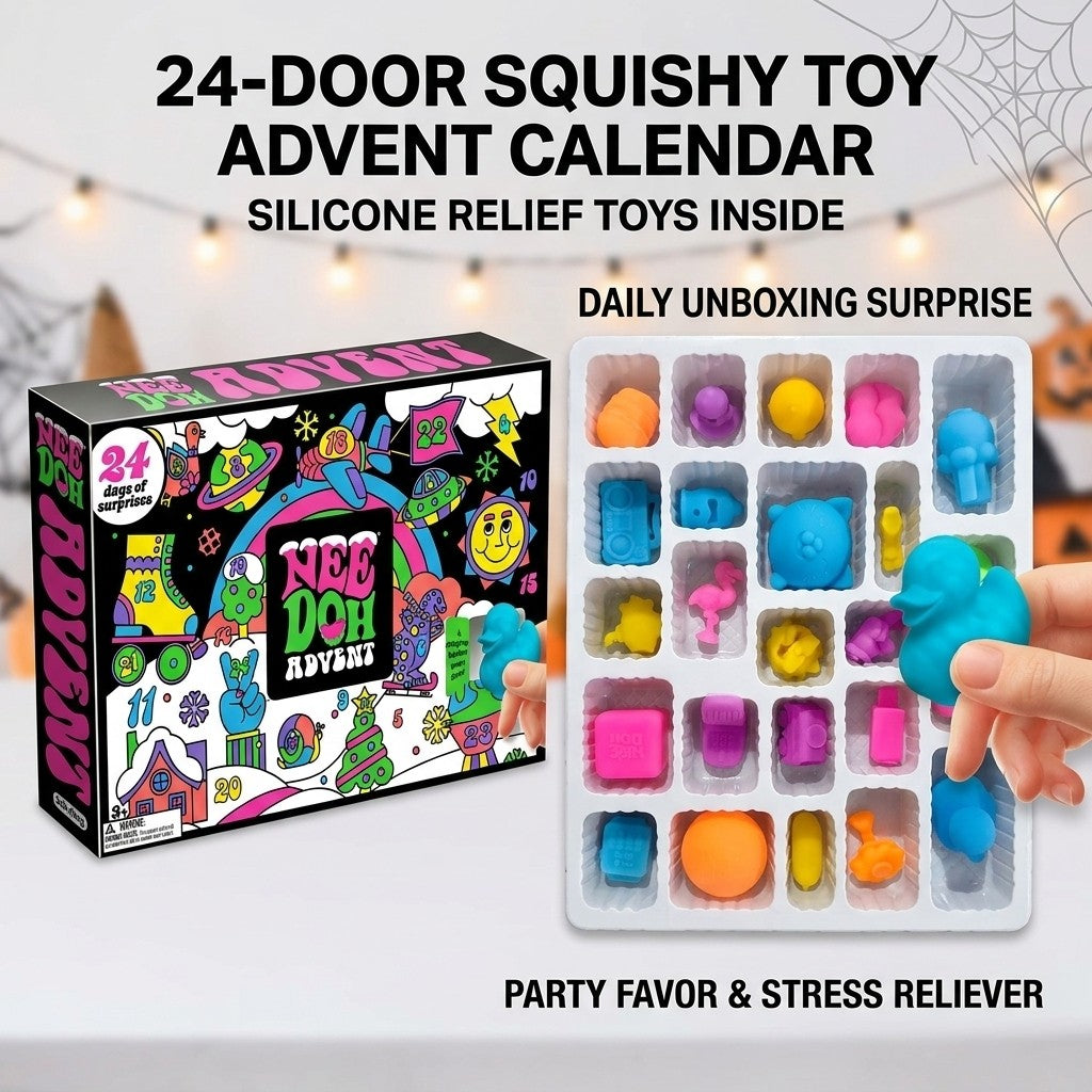 24-door squishy toy advent calendar with silicone stress relief toys inside tray