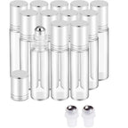 12PCS 10ml Clear Glass Roll On Bottles Set - Essential Oil Roller Bottles with Brush Funnel and Labels