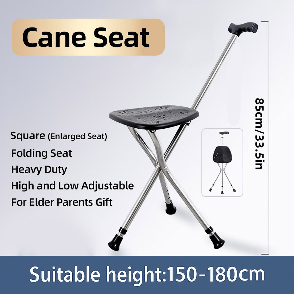 Foldable Seat Cane with Tripod Chair Portable Walking Stick Seat Outdoor Travel Mobility Aid