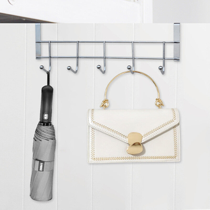 4pcs Over Door Hanger 5 Hooks | Stainless Steel Clothes Towel Rack No-Drill Holder