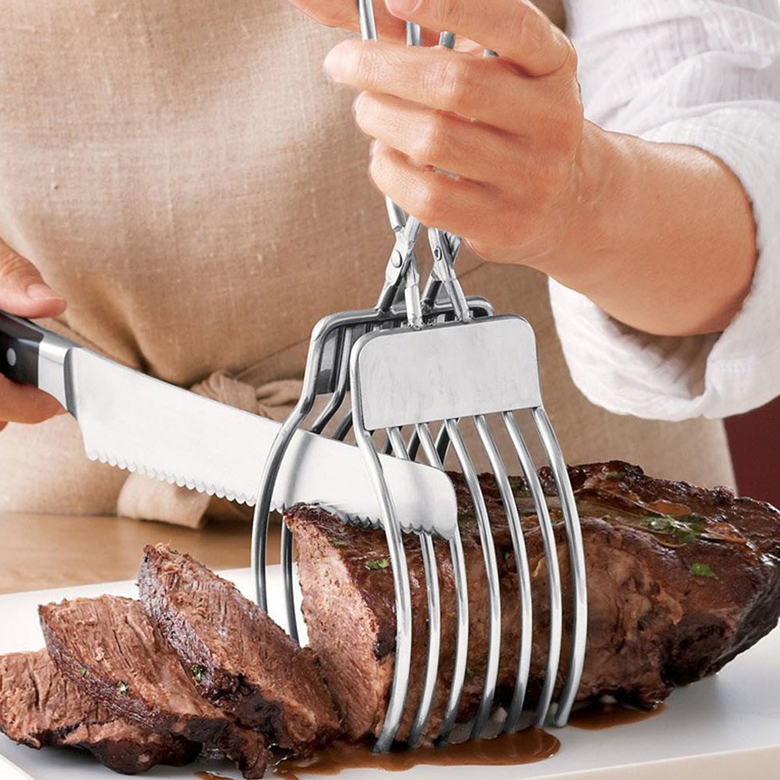 Stainless Steel Meat Slicing Tongs | Roast Beef Bread Onion Tomato Cutting Holder