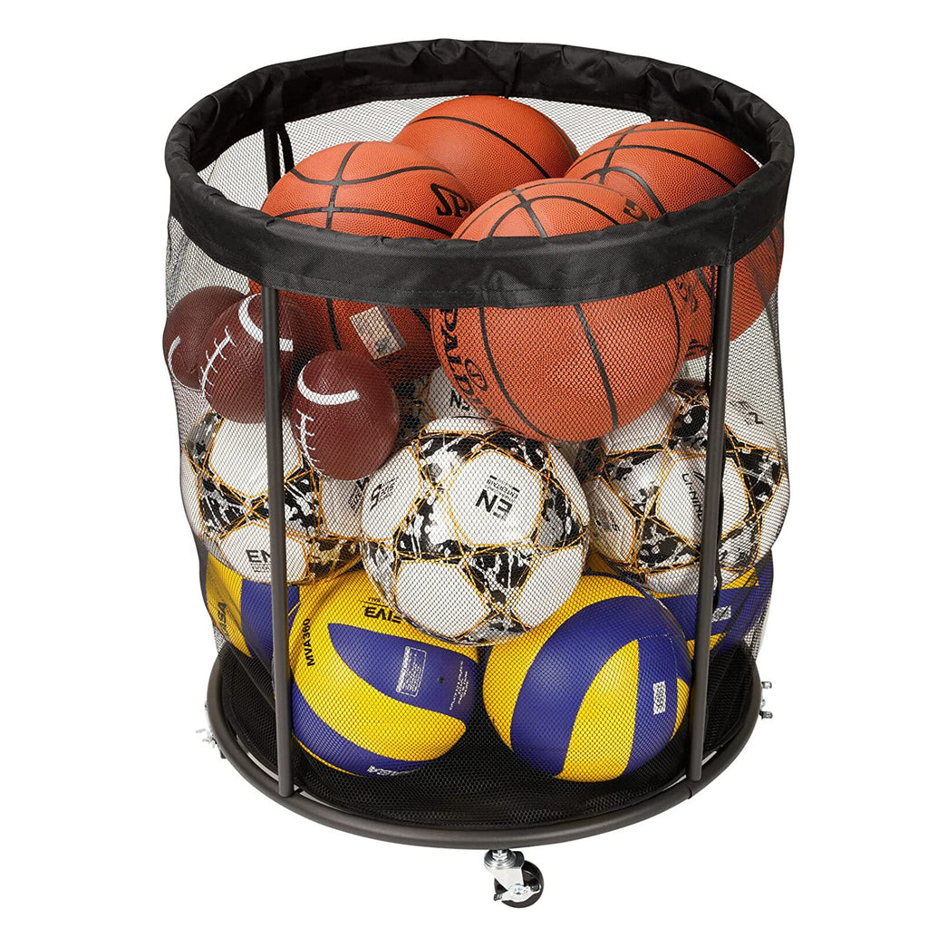 Garage Sports Ball Storage Cart | Rolling Mesh Organizer for Basketball, Soccer & Equipment