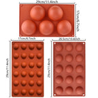 3PCS Semi Sphere Silicone Chocolate Mould Set - Half Round Dome Bakeware for Baking and Desserts