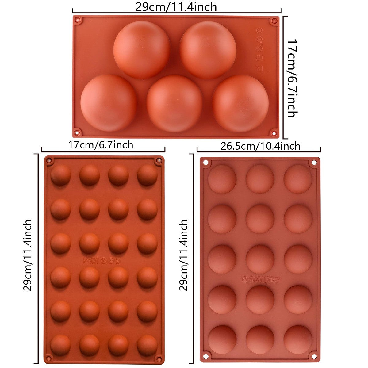 3PCS Semi Sphere Silicone Chocolate Mould Set - Half Round Dome Bakeware for Baking and Desserts