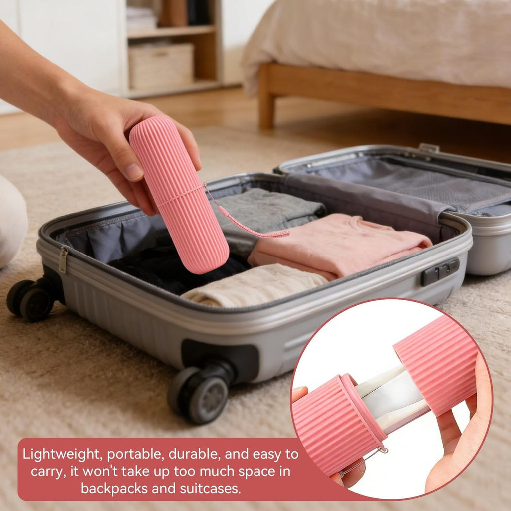 3PCS Portable Travel Toothbrush Storage Box Set - Durable Toothbrush Holder Case Pink
