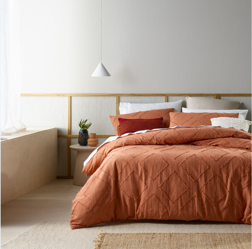 Terracotta jacquard quilt cover set