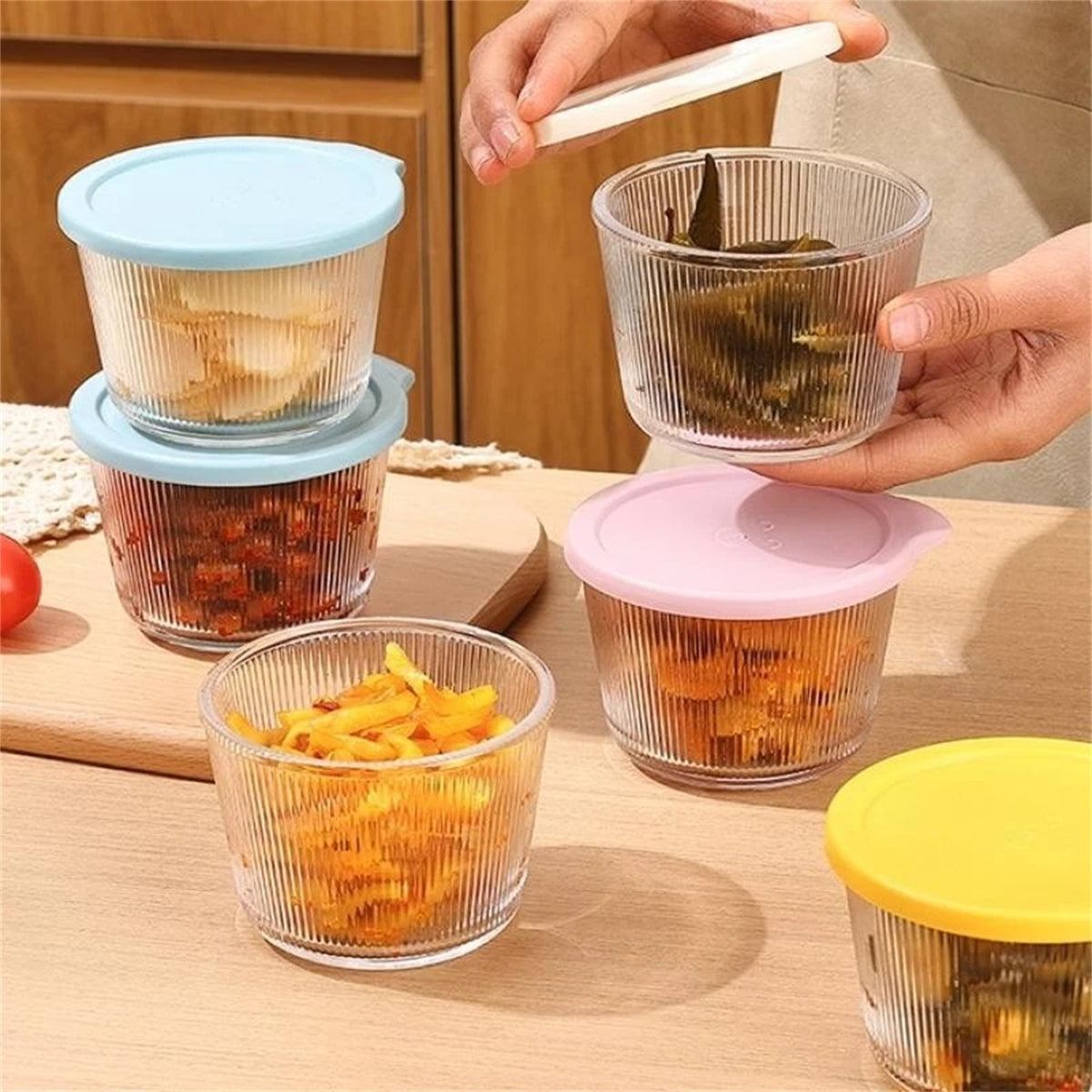 Glass jar with yellow lid