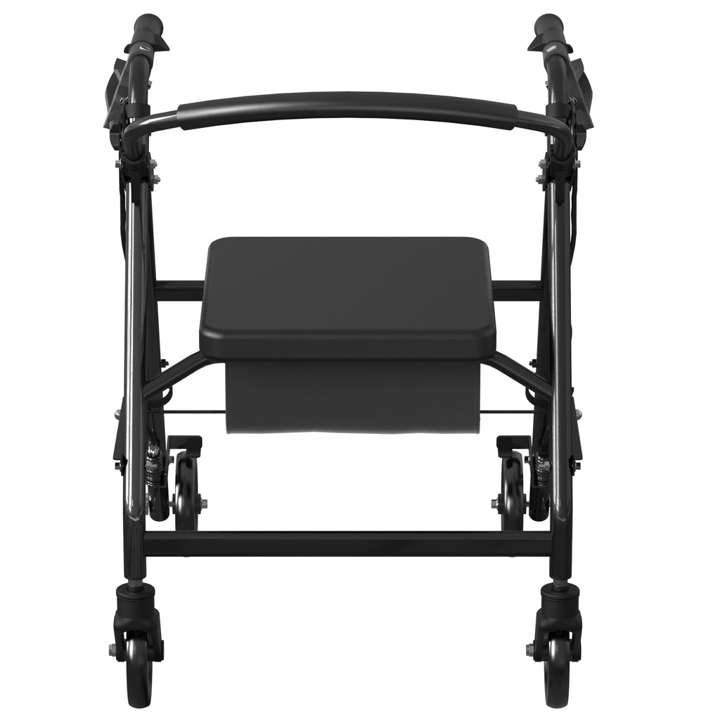 4-Wheel Rollator Walker Folding Mobility Aid with Seat Brakes & Storage Bag for Seniors