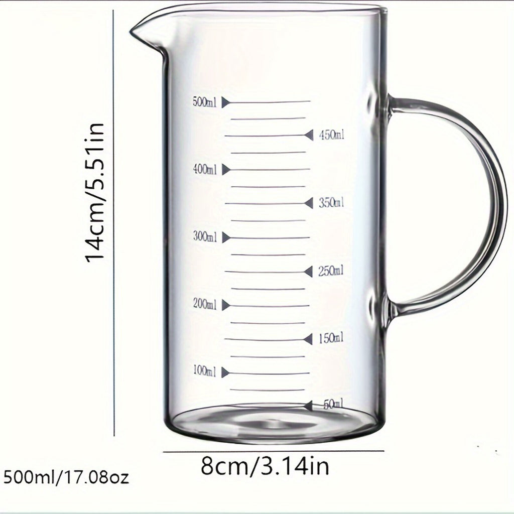 2PCS 500ml Glass Measuring Cups With Handle V-Shaped Spout Kitchen Liquid Beaker