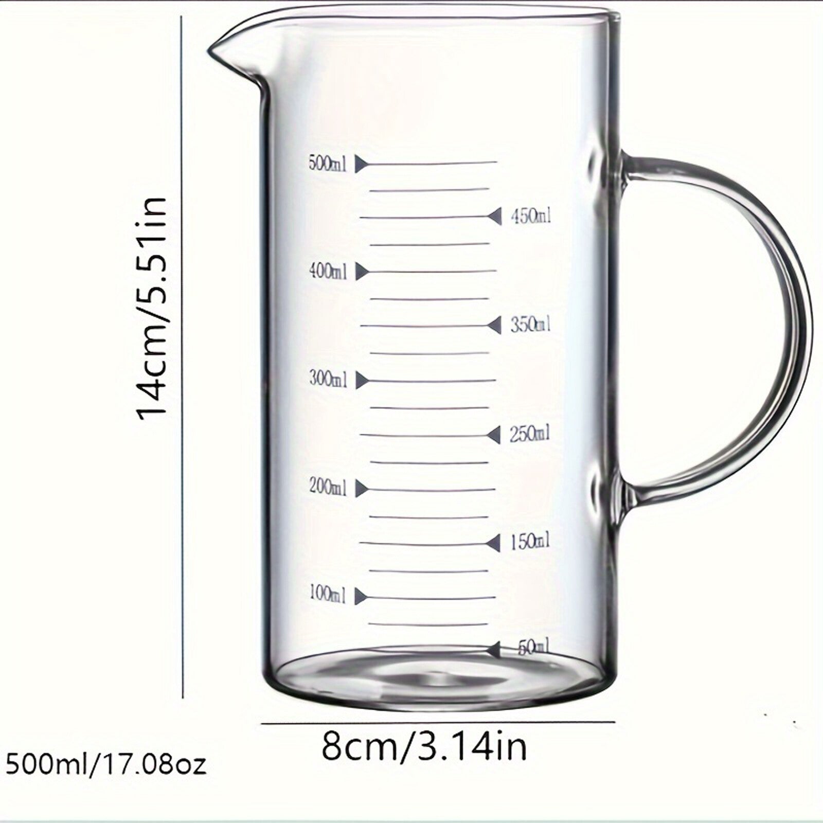 2PCS 500ml Glass Measuring Cups With Handle V-Shaped Spout Kitchen Liquid Beaker