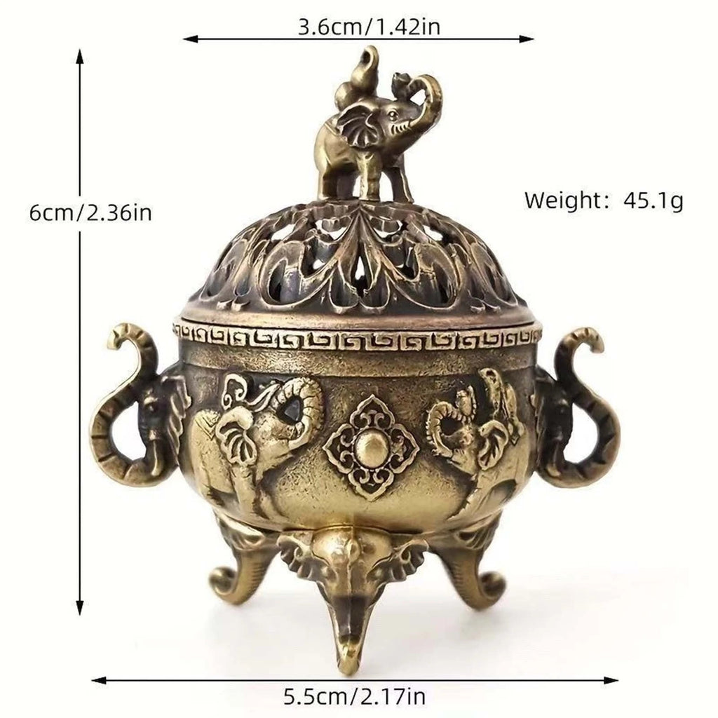2PCS Elephant Lotus Incense Burner Metal Incense Holder Bowl Aromatherapy Decor