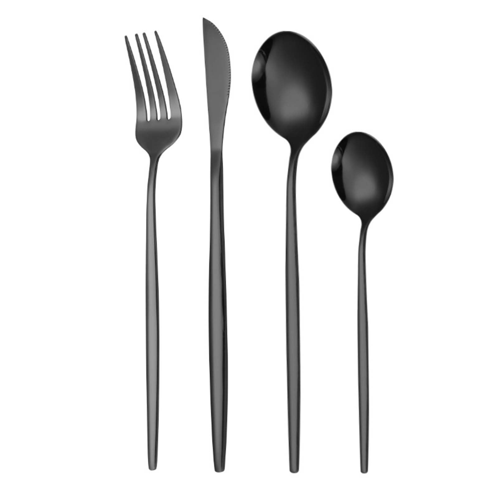24 Piece Stainless Steel Cutlery Set – Black Dinner Knife Fork Spoon Teaspoon Set for Home Dining