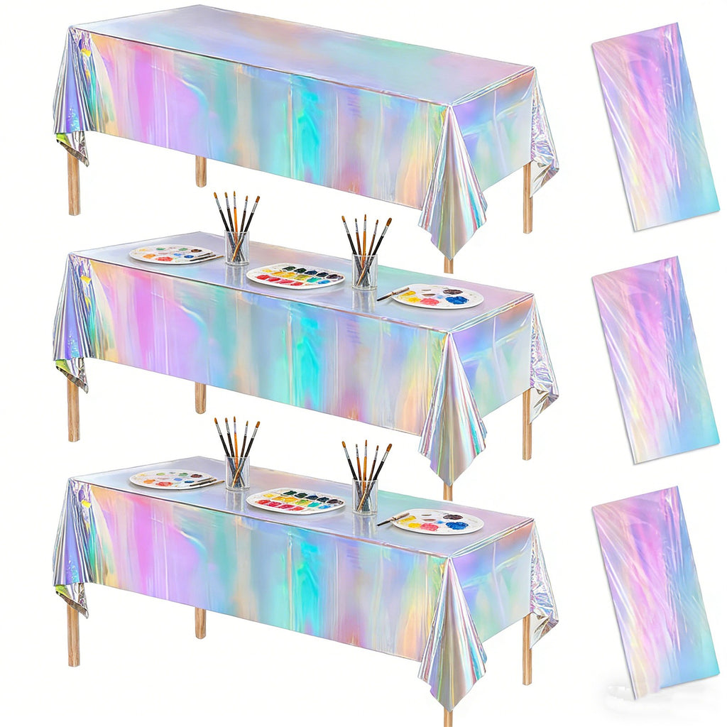 6pcs Holographic Tablecloths | Iridescent Waterproof Party Table Covers