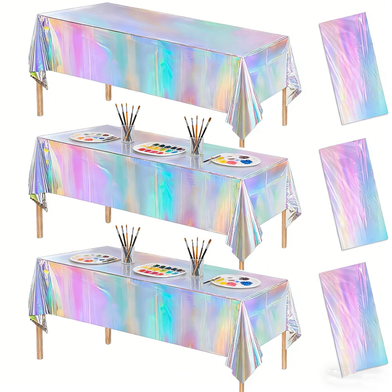 6pcs Holographic Tablecloths | Iridescent Waterproof Party Table Covers