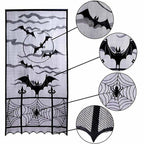1-4PCS Black Lace Bat Halloween Curtains Gothic Window Party Hanging Decoration