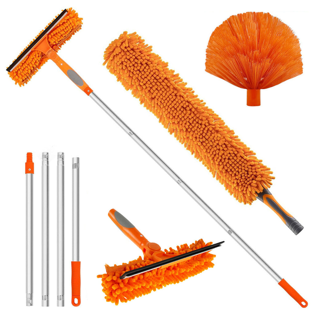 3 in 1 Extendable Window Cleaning Brush Kit – Microfibre Glass Cleaner, Spider Web Duster and Bendable Dusting Tool