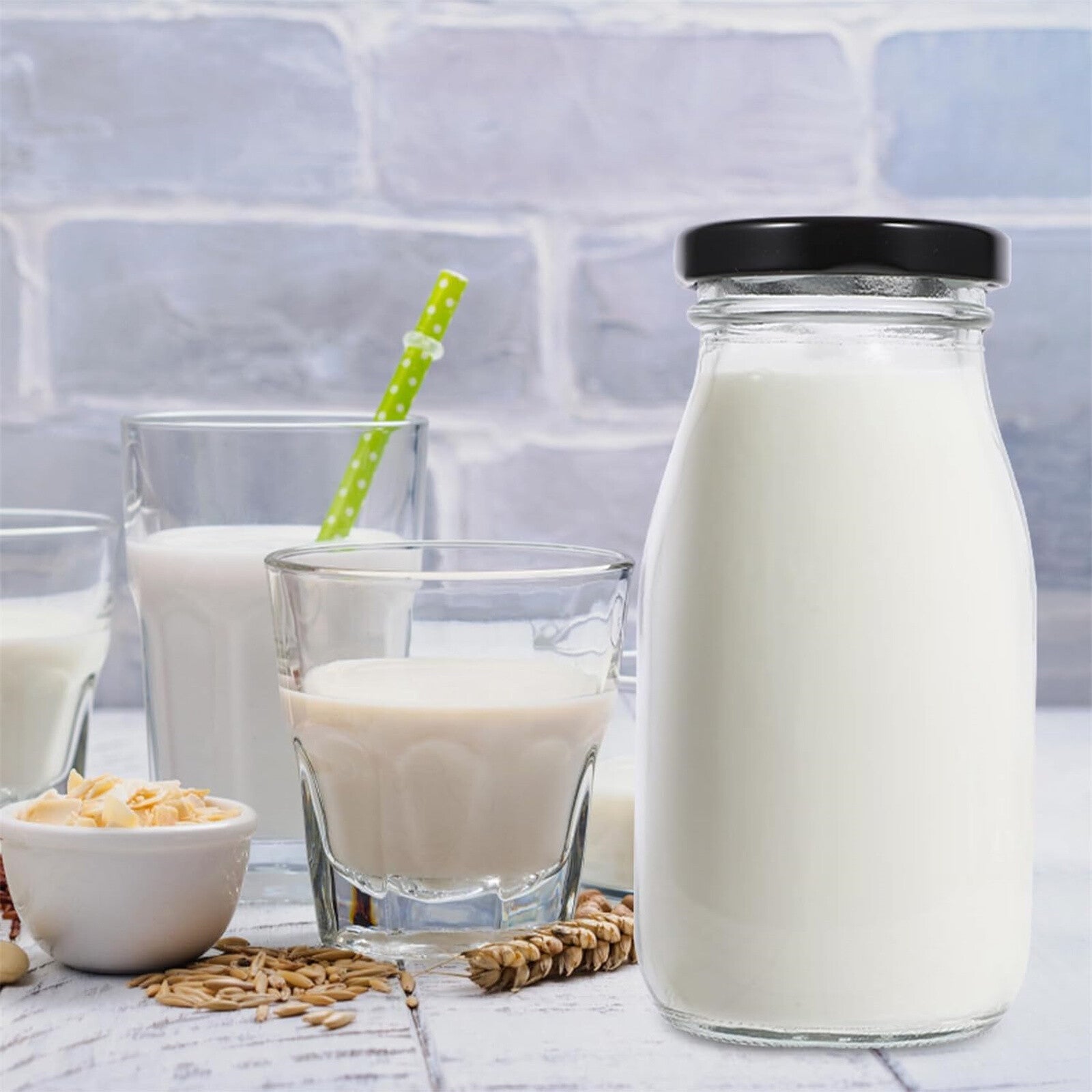 16PCS 300ml Glass Milk Bottles with Screw Top Lids - Reusable Clear Beverage Storage Bottles