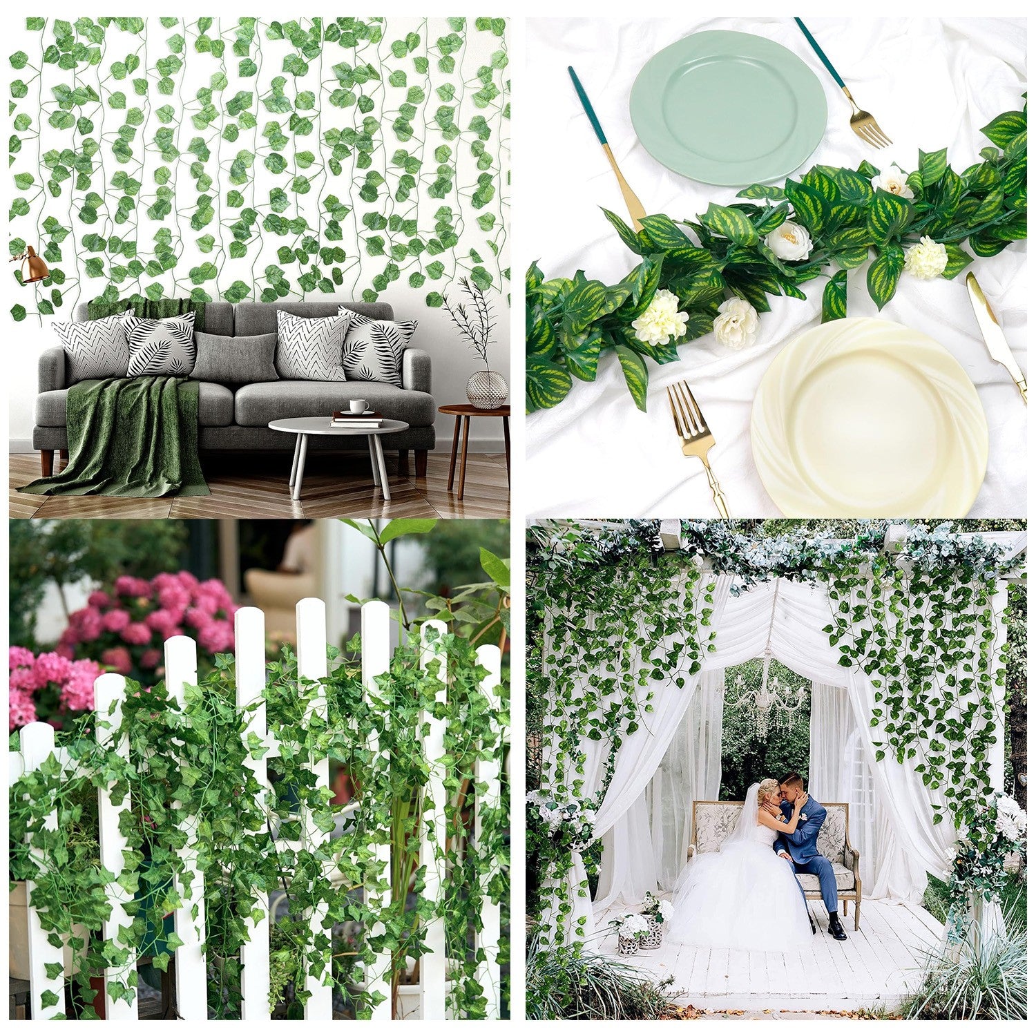 12PCS 2M Artificial Ivy Vine Garland - Fake Hanging Green Leaf Plant for Party Home Decor
