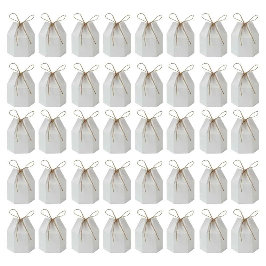 50PCS Kraft Paper Pillow Candy Gift Boxes with Rope Wedding Party Favour Bags