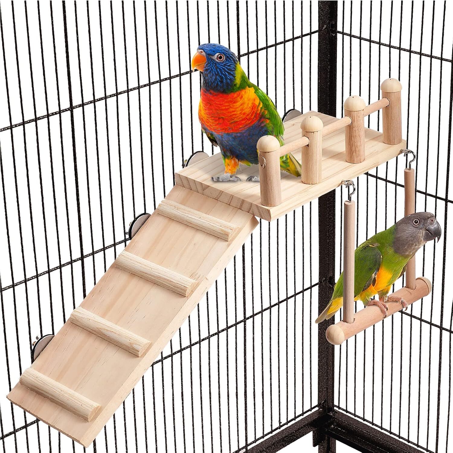 Wooden Bird Swing Toy for Parrots | Natural Hanging Perch Cage Playground