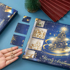 Open blue jewellery advent calendar with a heart pendant