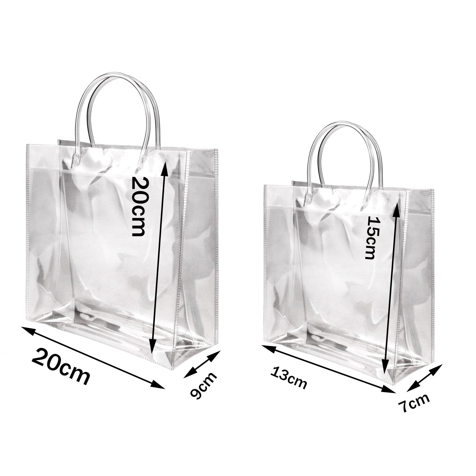 40pcs Clear PVC Gift Bags with Handles | Transparent Plastic Party Favor Bags (2 Sizes)