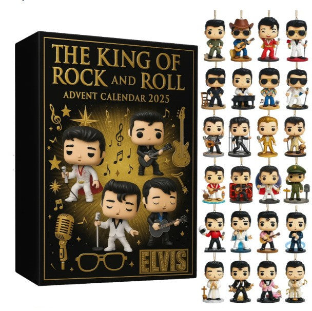 Gold box rock and roll advent calendar with 24 mini music star figures