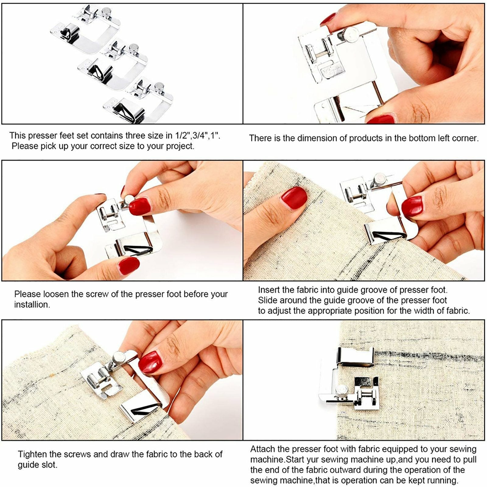 3Pcs Wide Rolled Hem Presser Foot Set – Snap On Hemmer Feet for Domestic Sewing Machines