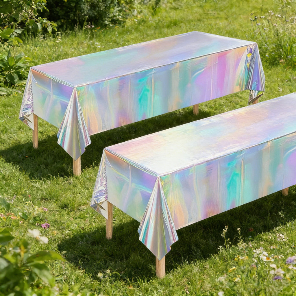 6pcs Holographic Tablecloths | Iridescent Waterproof Party Table Covers