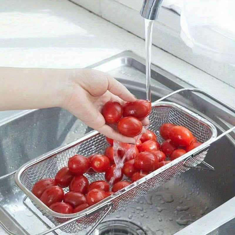 Vegetable Strainer Drainage Basket Stainless Steel Expandable Over Sink Colander