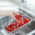 Vegetable Strainer Drainage Basket Stainless Steel Expandable Over Sink Colander