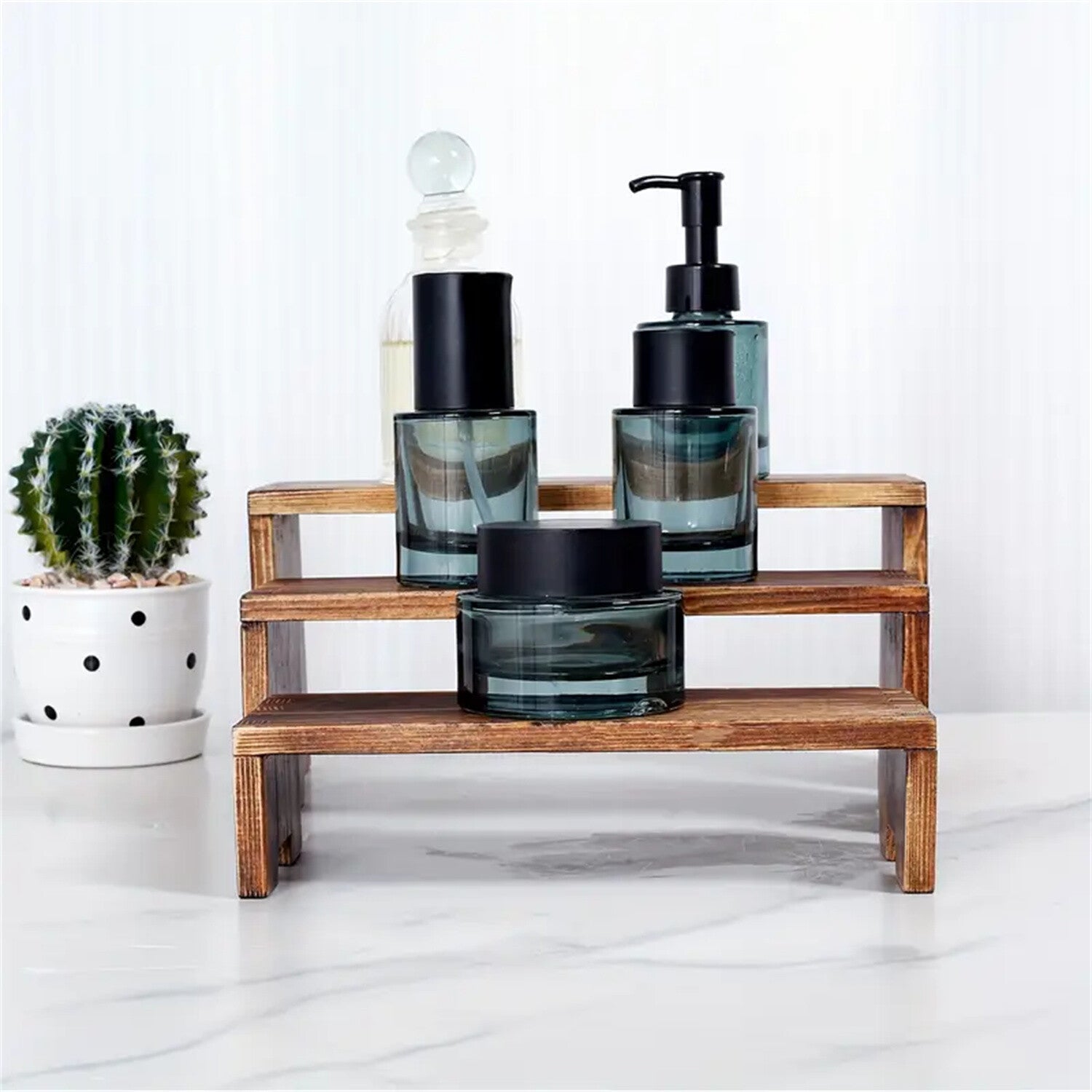 6pcs 3 Tier Wooden Display Risers Set | Rectangular Cupcake Dessert & Retail Display Stands