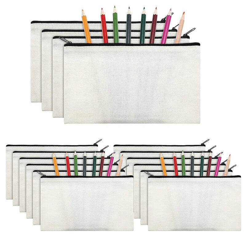 10pcs Canvas Makeup Bags with Zipper | Blank DIY Cosmetic Pouches Pencil Cases