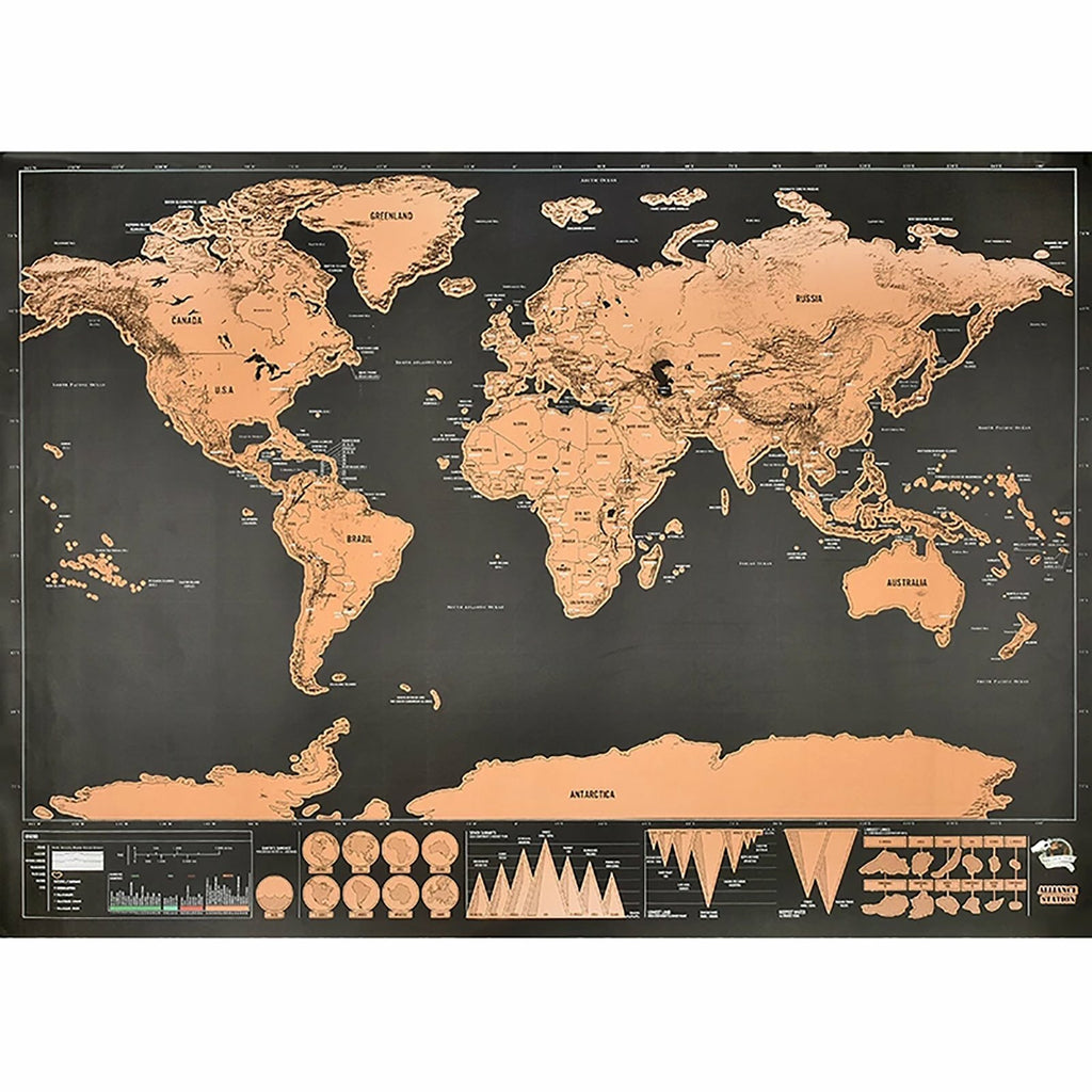 2pcs Scratch Off World Map Poster Large 82.5x59.5cm | Deluxe Travel Map Wall Decor
