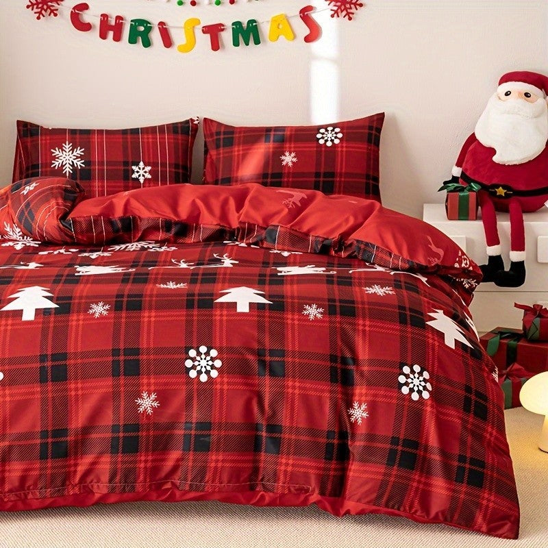 Red tartan Christmas quilt cover