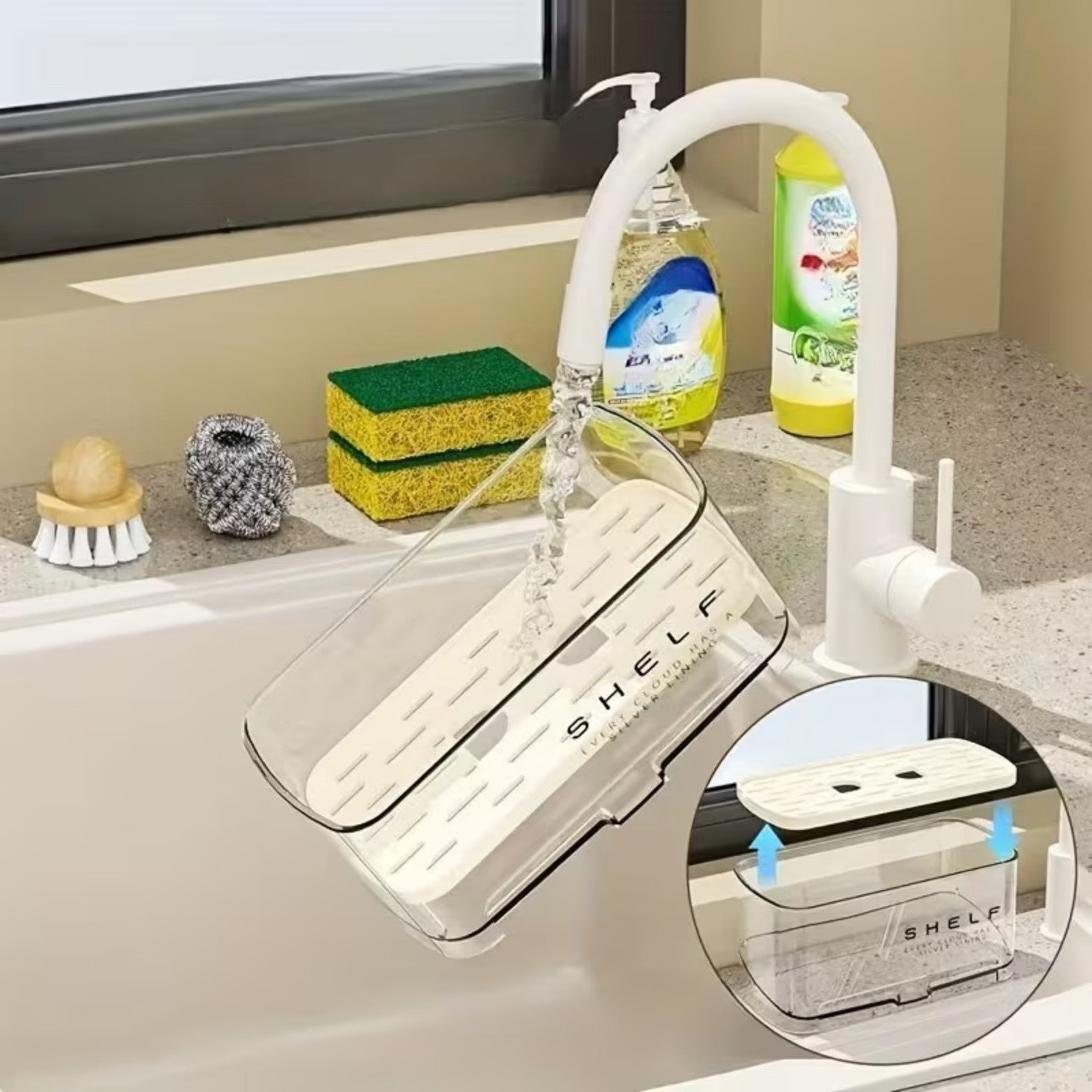 Transparent Kitchen Sink Rag Rack - Sponge Drain Storage Rack for Faucet and Sink Area