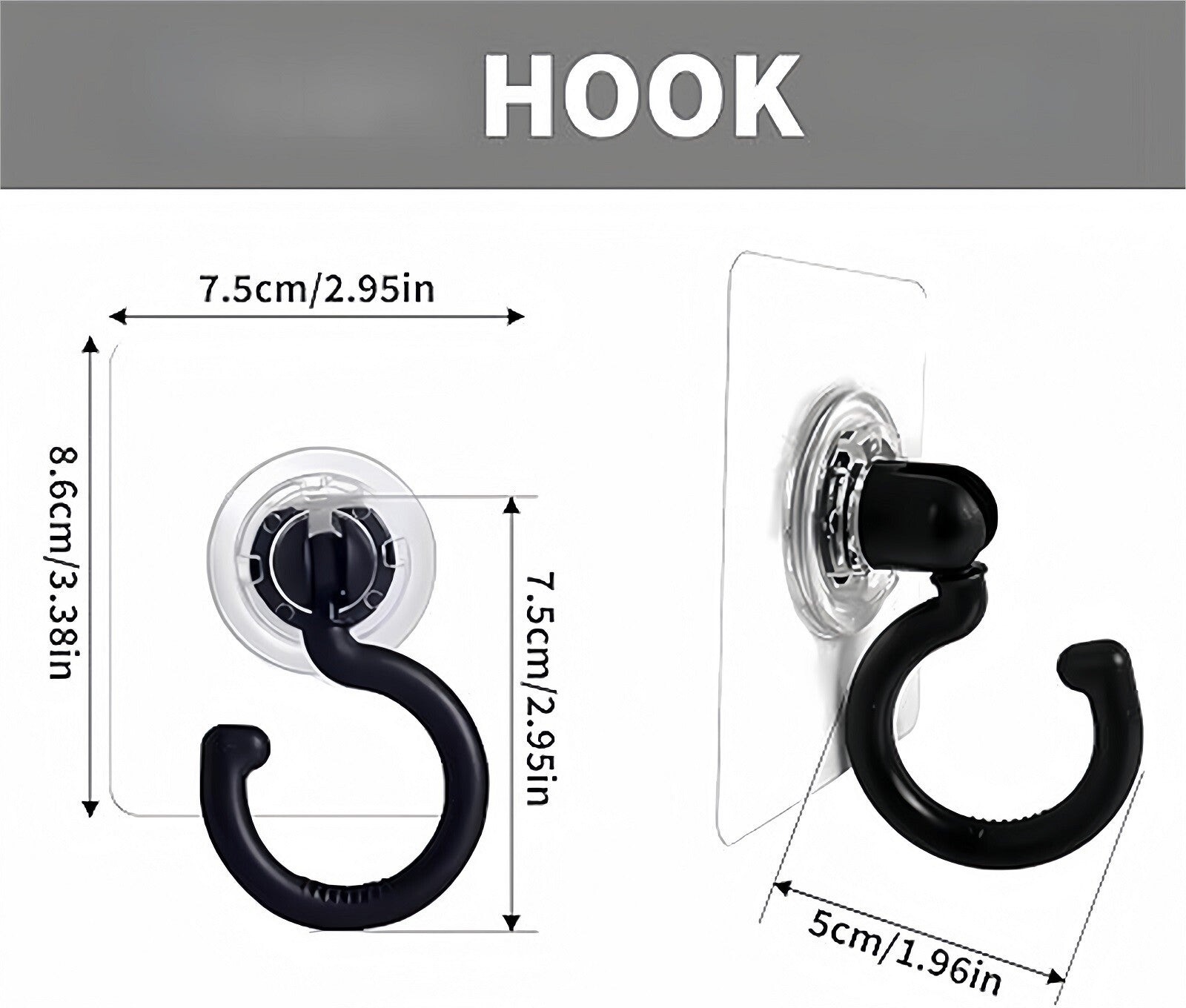 5PCS Rotatable Self Adhesive Wall Hooks Ceiling Door Hanger Heavy Duty Black