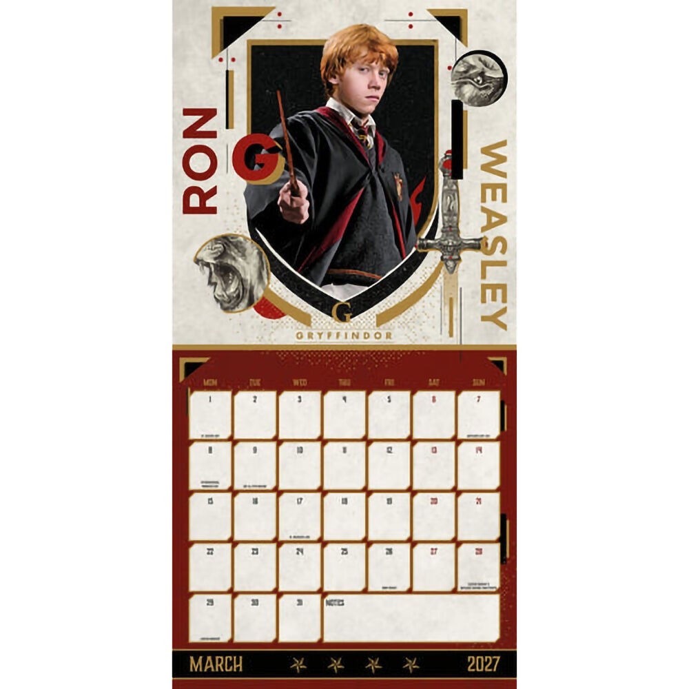 Harry Potter 2027 calendar March page with Ron Weasley and date grid