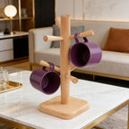 2PCS Wooden Mug Rack Tree with 6 Hooks - Coffee Cup Organiser Stand for Kitchen Counter