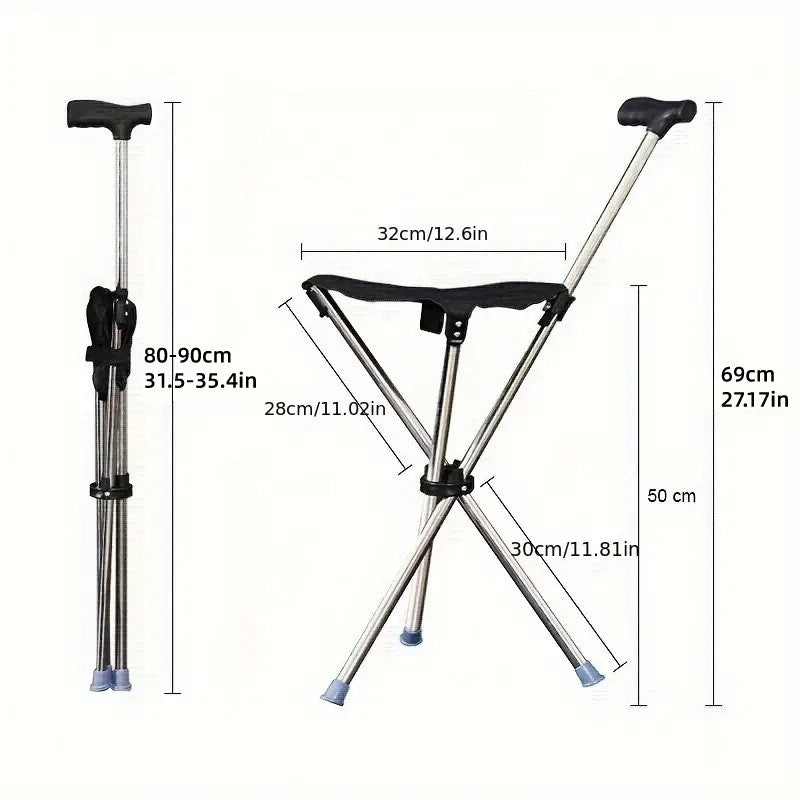 Foldable Walking Cane Chair Adjustable Portable Seat Stool Lightweight Mobility Aid