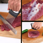 3PCS Food Slice Assistant Onion Slicer Holder - Stainless Steel Vegetable and Meat Cutter Guide