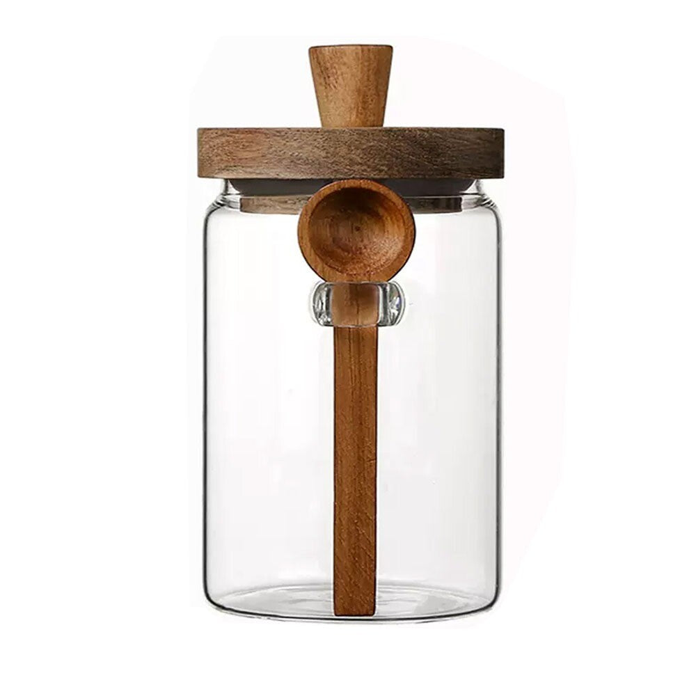 2 Pack Glass Storage Jars with Wooden Lid and Spoon – Airtight Coffee, Spice and Food Containers