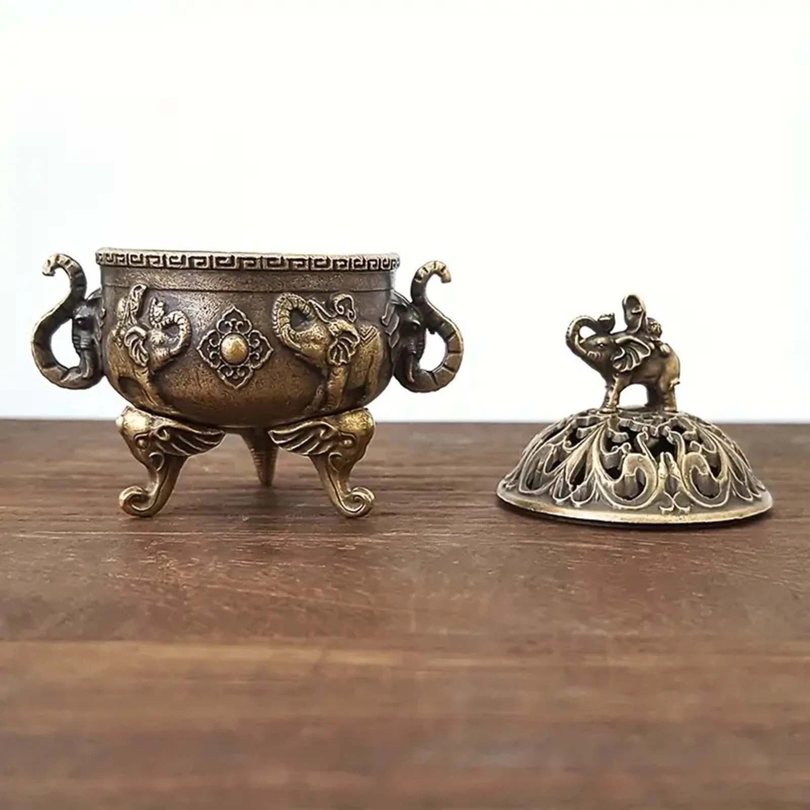 2PCS Elephant Lotus Incense Burner Metal Incense Holder Bowl Aromatherapy Decor