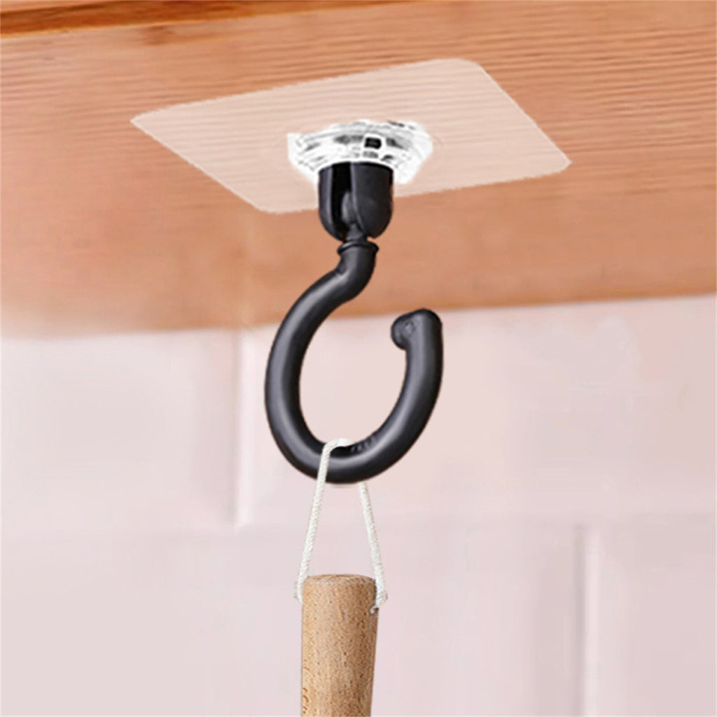 5PCS Rotatable Self Adhesive Wall Hooks Ceiling Door Hanger Heavy Duty Black