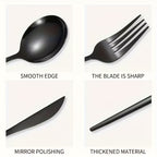 24 Piece Stainless Steel Cutlery Set – Black Dinner Knife Fork Spoon Teaspoon Set for Home Dining