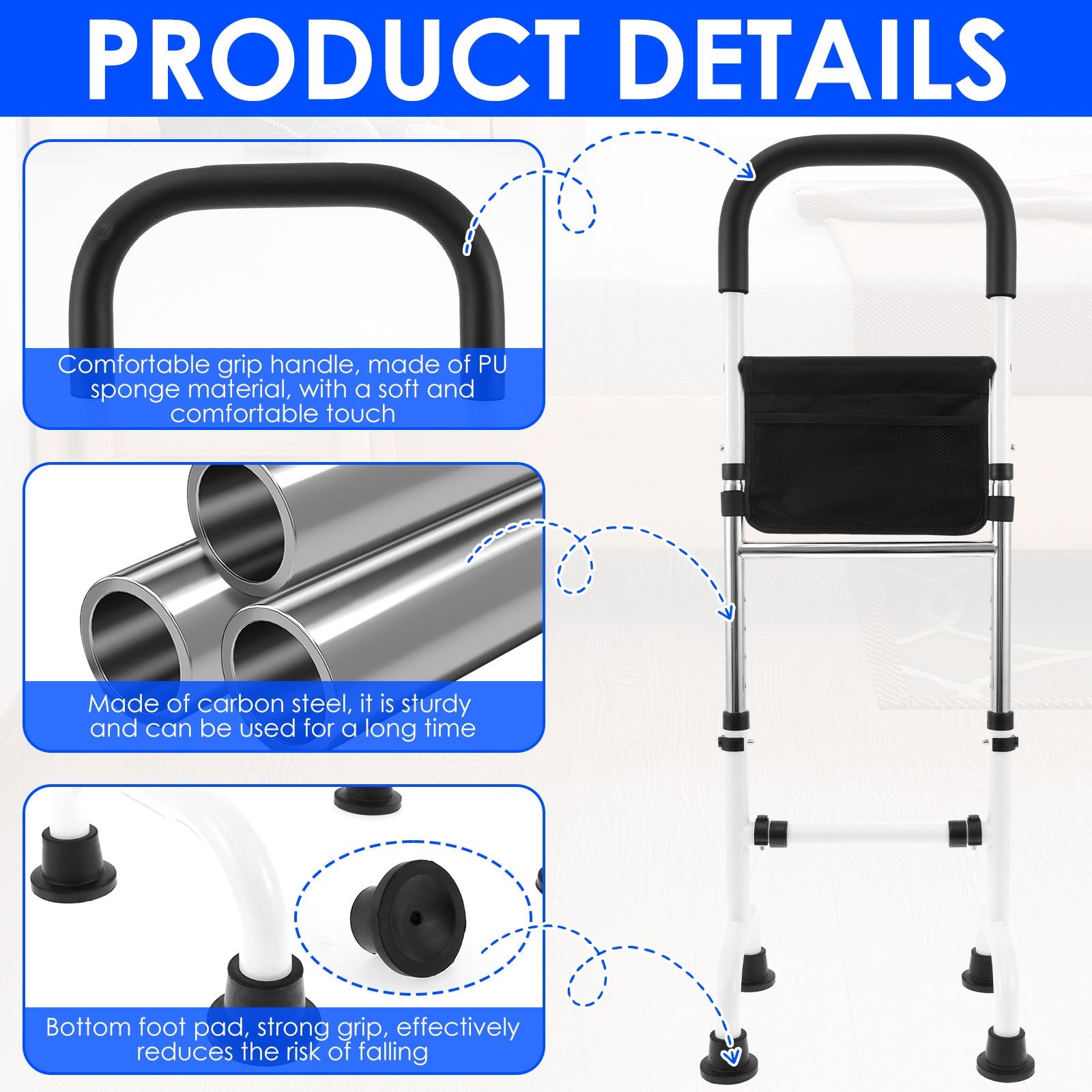 Senior Standing Assist Mobility Aid Adjustable Height Elderly Stand Support Handle Non-Slip Base