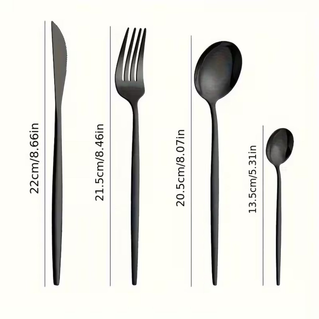 24 Piece Stainless Steel Cutlery Set – Black Dinner Knife Fork Spoon Teaspoon Set for Home Dining