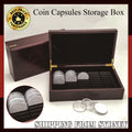 Wooden coin storage box with capsules