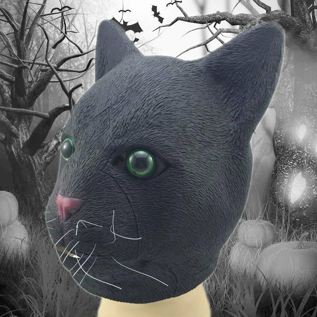 Black Cat Head Mask Latex | Halloween Costume Creepy Animal Party Theater Prop