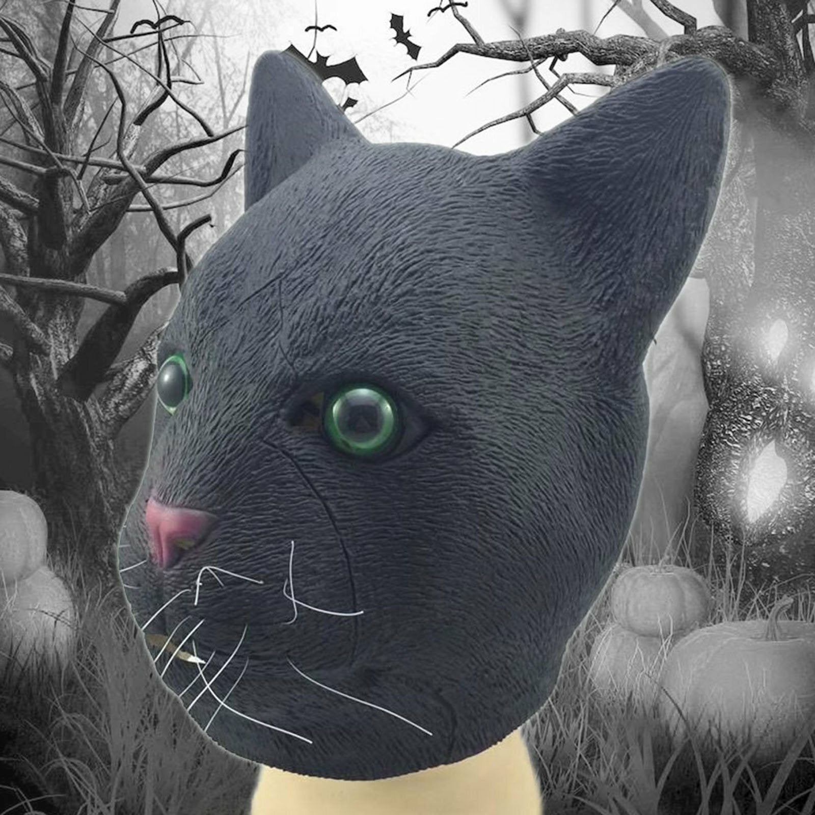 Black Cat Head Mask Latex | Halloween Costume Creepy Animal Party Theater Prop